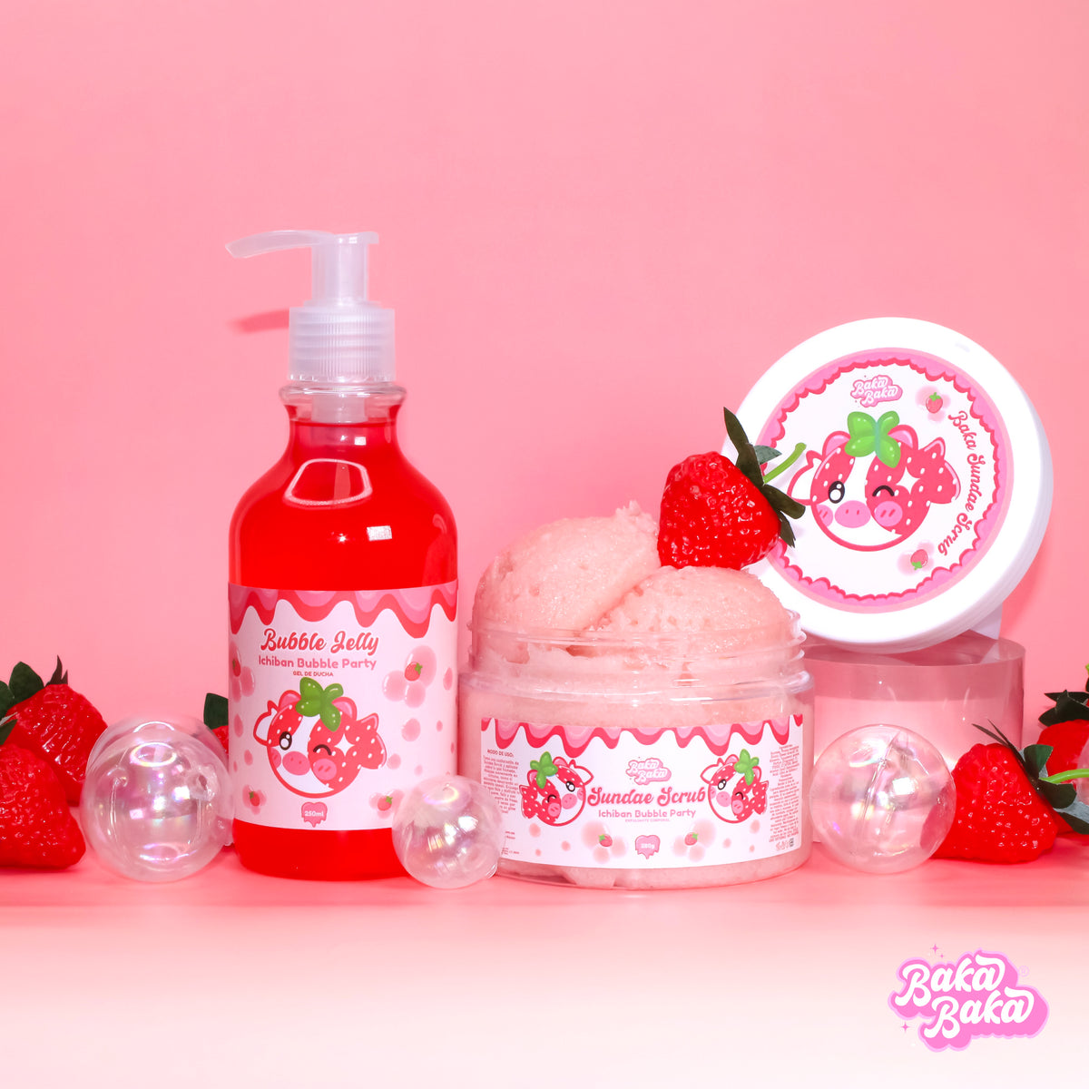 Bubble Duo Ichiban Bubble Party/ Exfoliante y Gel de Ducha | Strawberry Soda
